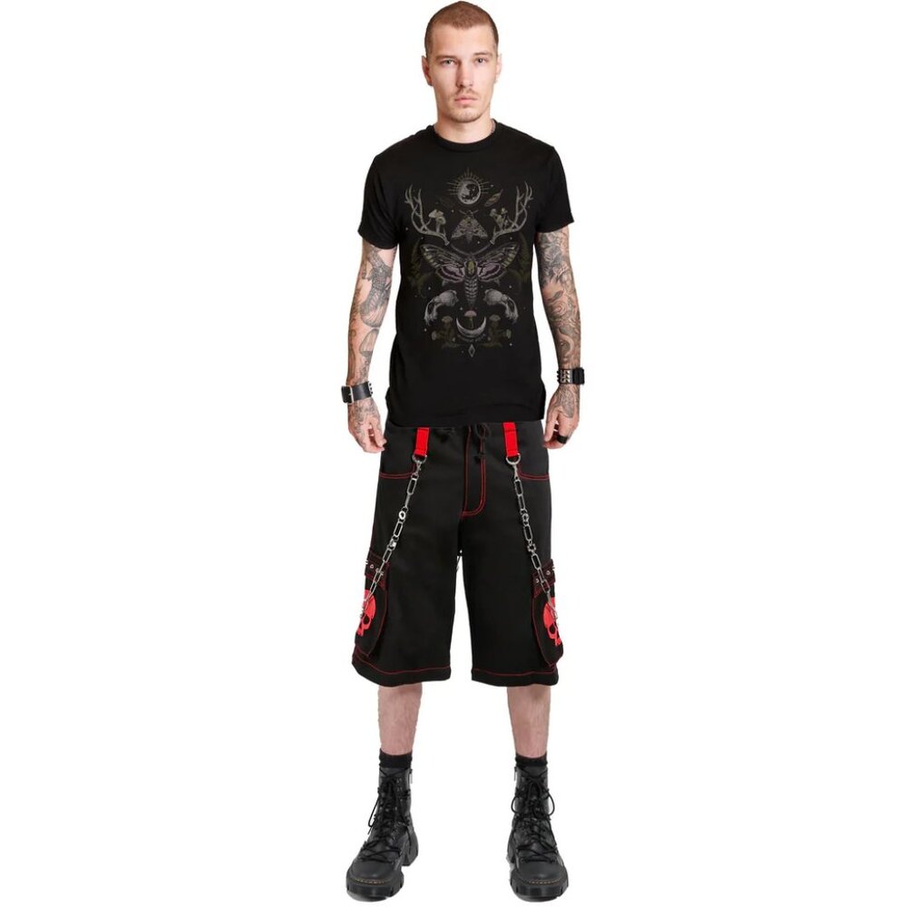 Gothic Bondage Red Skull Shorts Black Red Alternative Punk Rock Emo Shorts - Picture 3 of 7